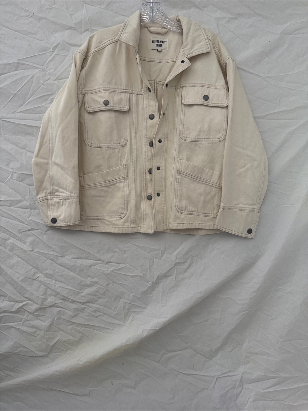 Velvet Heart Contemporary Cream Utility Jean Jacket with Front Pockets